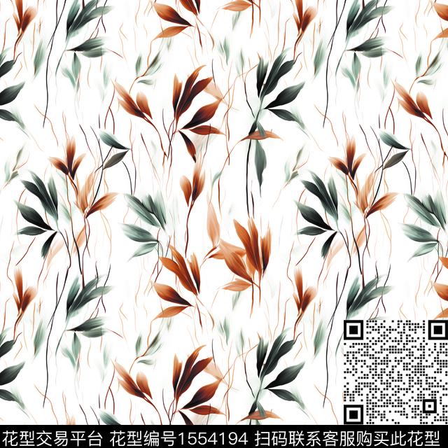 女装渐变绿植树叶数码印花华亿平台下载（图片编号: 1554194） - 瓦栏（Walan）