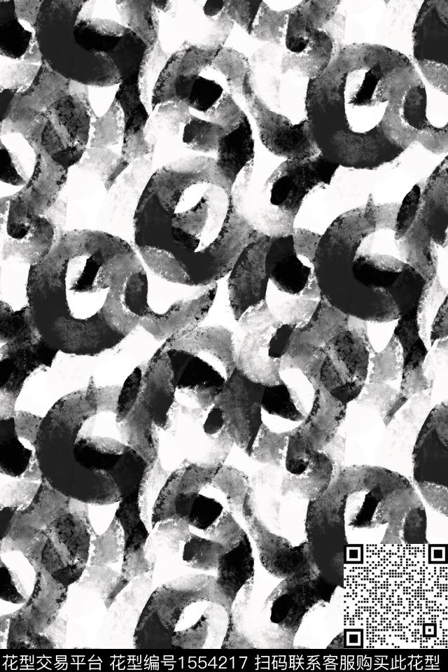 黑白华亿平台肌理笔触数码印花华亿平台下载（图片编号: 1554217） - 瓦栏（Walan）