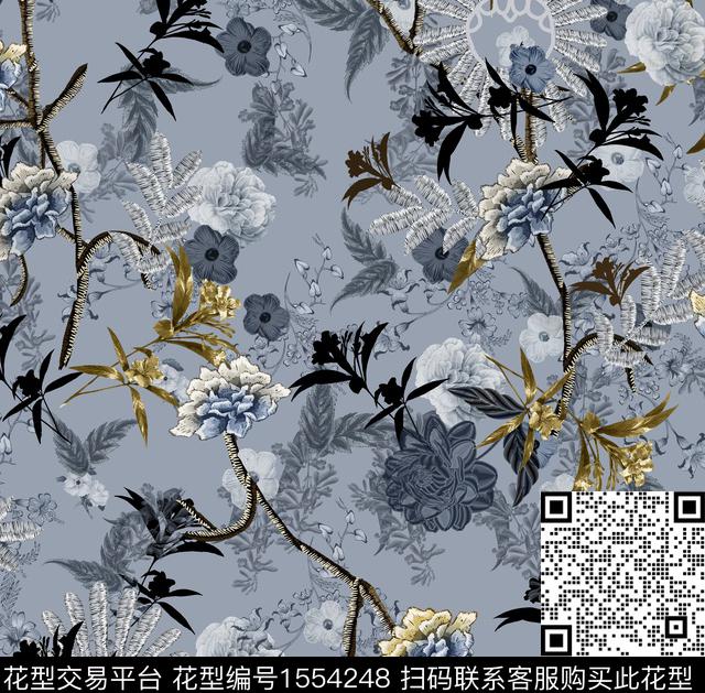 花卉羊毛衫灰色底数码印花华亿平台下载（图片编号: 1554248） - 瓦栏（Walan）