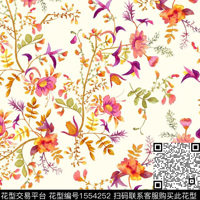 小碎花水彩花卉粉红色系数码印花华亿平台下载（图片编号: 1554252） - 瓦栏（Walan）