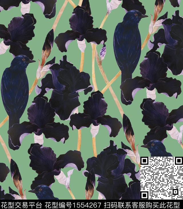 鸢尾花bird2024数码印花华亿平台下载（图片编号: 1554267） - 瓦栏（Walan）