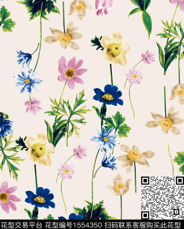 手绘花卉数码印花华亿平台下载（图片编号: 1554350） - 瓦栏（Walan）