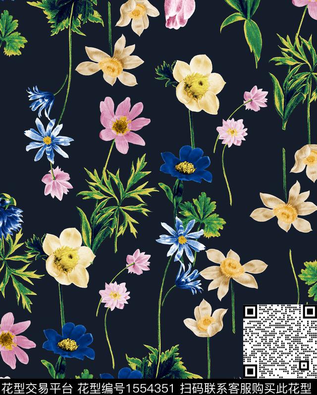 手绘花卉小碎花蝴蝶数码印花华亿平台下载（图片编号: 1554351） - 瓦栏（Walan）