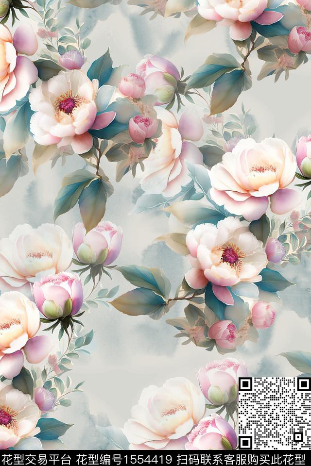 水彩花卉底纹数码印花华亿平台下载（图片编号: 1554419） - 瓦栏（Walan）