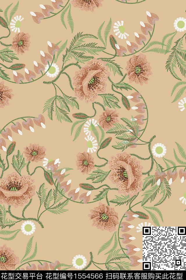 复古民族风花卉数码印花华亿平台下载（图片编号: 1554566） - 瓦栏（Walan）