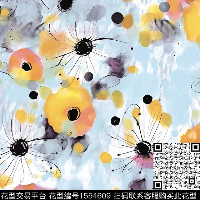 女装花卉线条花数码印花华亿平台下载（图片编号: 1554609） - 瓦栏（Walan）