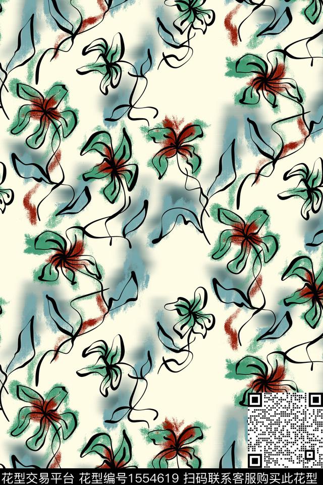 清爽底花卉花卉肌理数码印花华亿平台下载（图片编号: 1554619） - 瓦栏（Walan）
