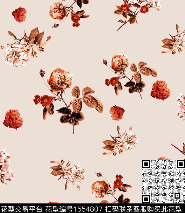 牡丹花卉数码印花华亿平台下载（图片编号: 1554807） - 瓦栏（Walan）