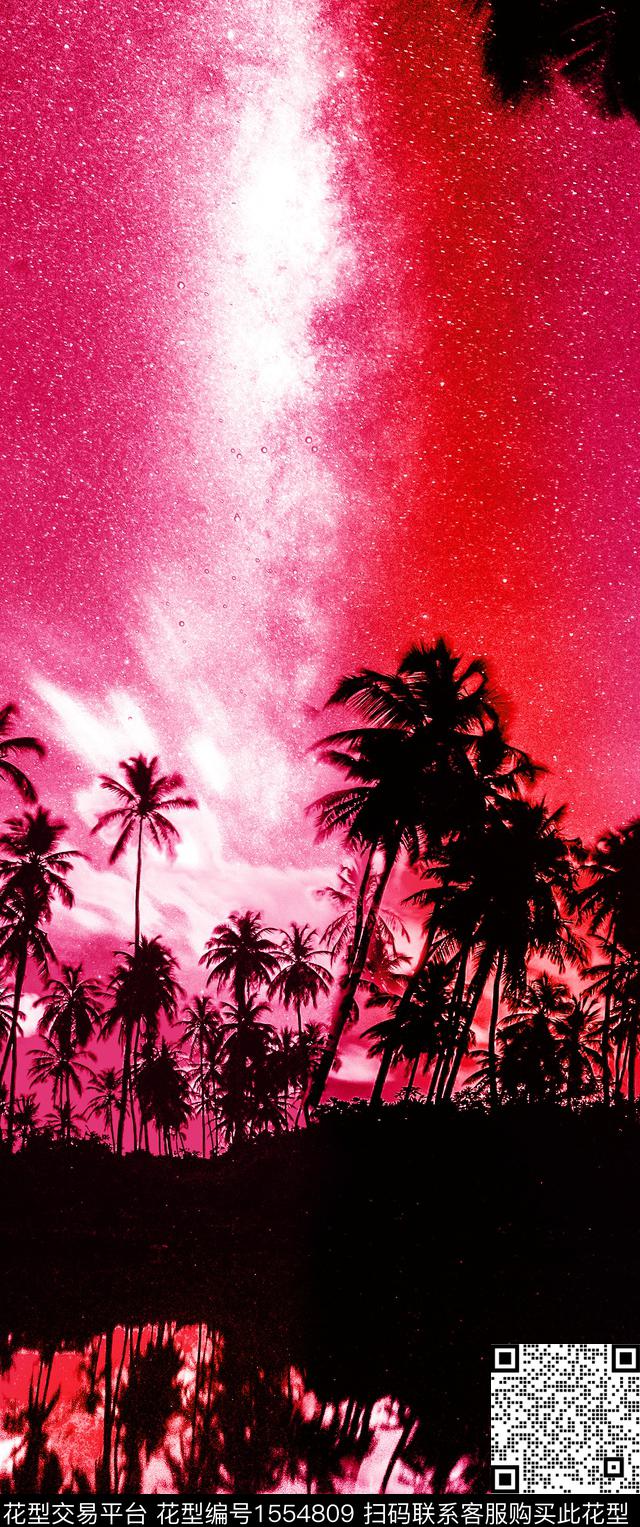 棕榈树夏威夷风风景景观数码印花华亿平台下载（图片编号: 1554809） - 瓦栏（Walan）