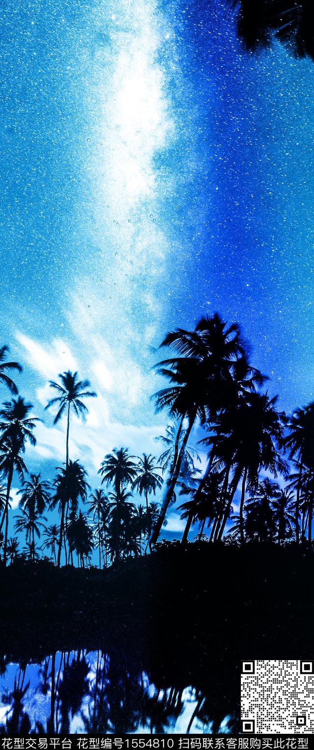 棕榈树夏威夷风风景景观数码印花华亿平台下载（图片编号: 1554810） - 瓦栏（Walan）