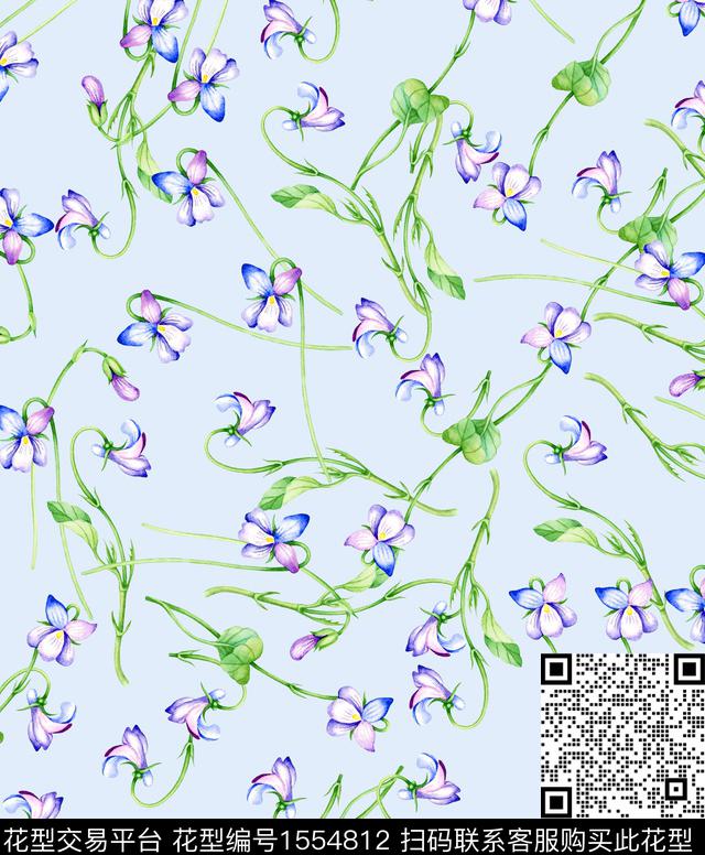 大牌风小碎花三色堇数码印花华亿平台下载（图片编号: 1554812） - 瓦栏（Walan）