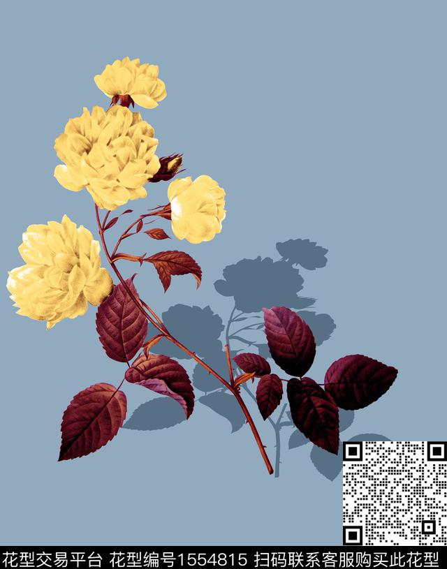 大牌风玫瑰花定位花数码印花华亿平台下载（图片编号: 1554815） - 瓦栏（Walan）
