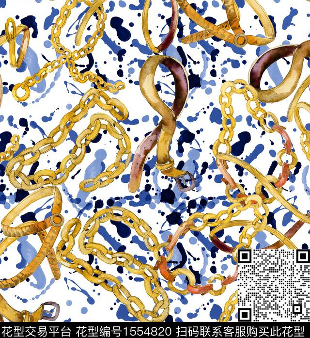 皮带链条水彩数码印花华亿平台下载（图片编号: 1554820） - 瓦栏（Walan）