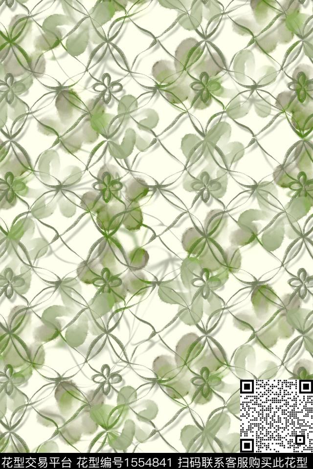 笔触格子水彩数码印花华亿平台下载（图片编号: 1554841） - 瓦栏（Walan）