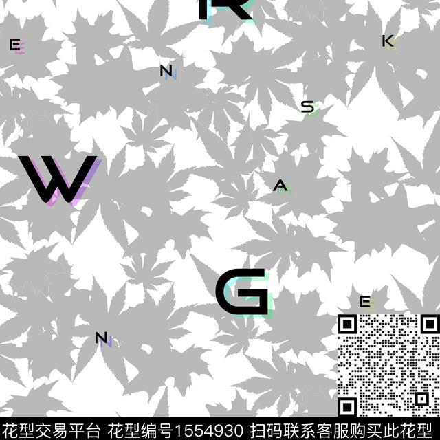 剪影枫叶字母数码印花华亿平台下载（图片编号: 1554930） - 瓦栏（Walan）