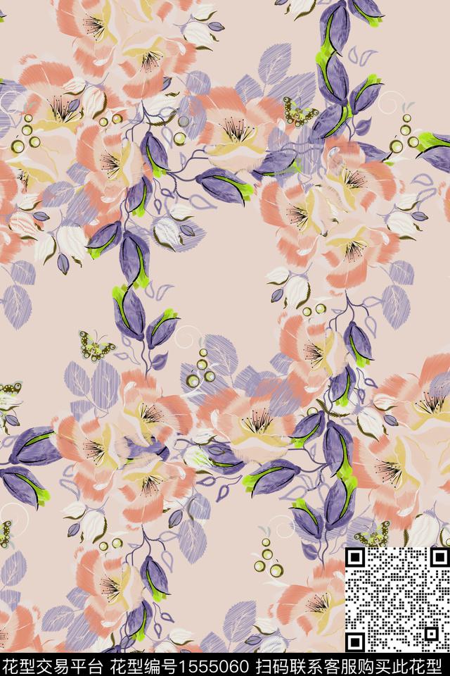 大牌风民族风抽象花卉数码印花华亿平台下载（图片编号: 1555060） - 瓦栏（Walan）