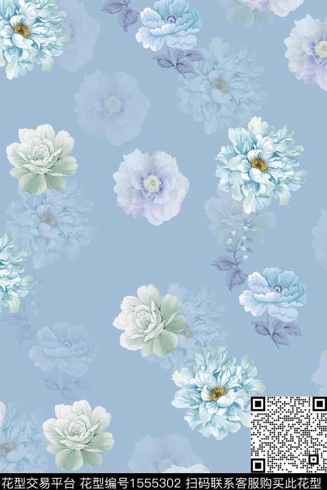 影花清爽花卉数码印花华亿平台下载（图片编号: 1555302） - 瓦栏（Walan）