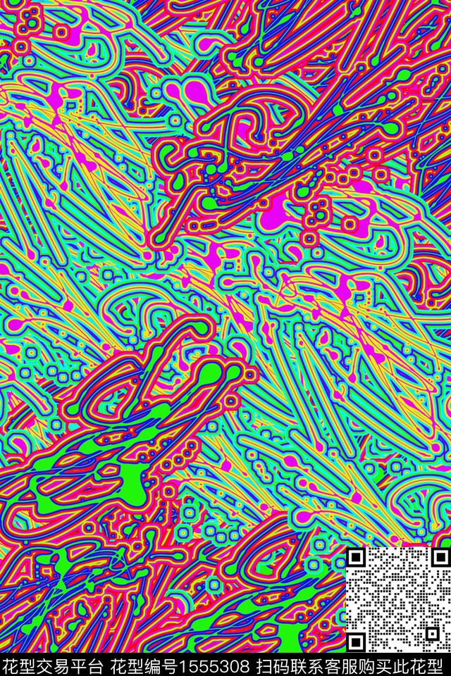 抽象线条涂鸦传统印花华亿平台下载（图片编号: 1555308） - 瓦栏（Walan）