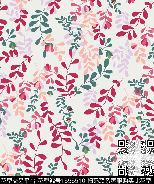 女装叶子满版数码印花华亿平台下载（图片编号: 1555510） - 瓦栏（Walan）