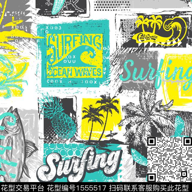 几何椰子树海龟数码印花华亿平台下载（图片编号: 1555517） - 瓦栏（Walan）