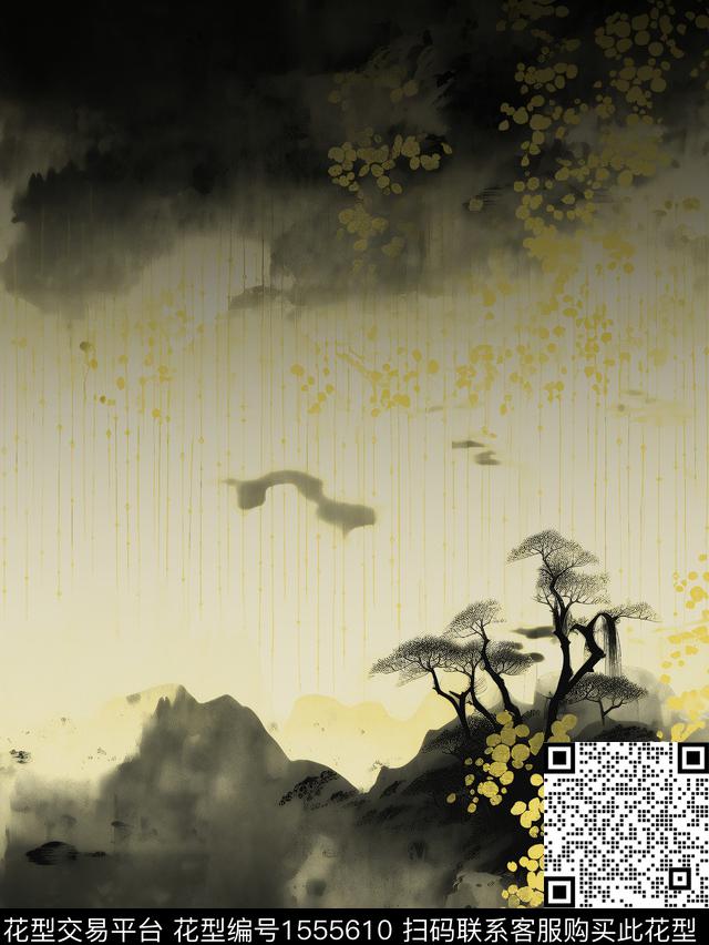 女装中国风水墨数码印花华亿平台下载（图片编号: 1555610） - 瓦栏（Walan）