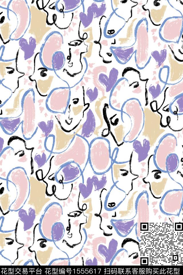 小清新爱心笔触数码印花华亿平台下载（图片编号: 1555617） - 瓦栏（Walan）