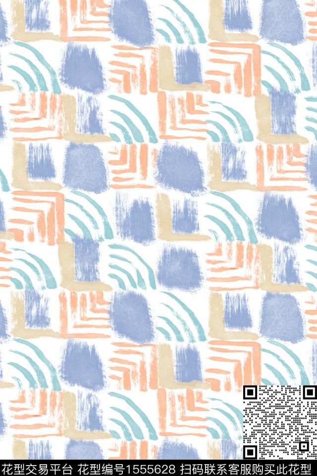 小清新格子抽象数码印花华亿平台下载（图片编号: 1555628） - 瓦栏（Walan）