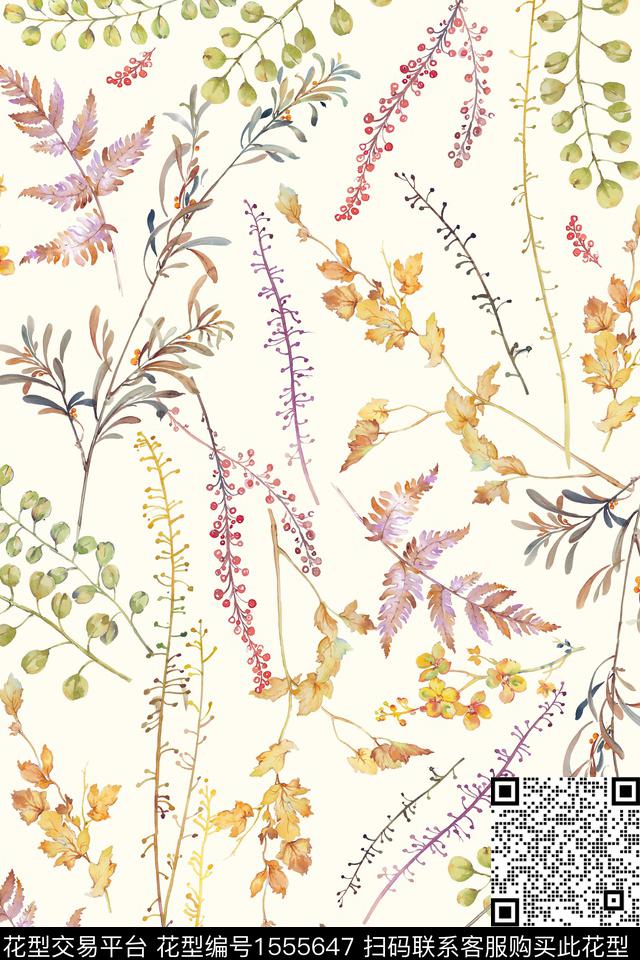 植物抽象绿植树叶数码印花华亿平台下载（图片编号: 1555647） - 瓦栏（Walan）