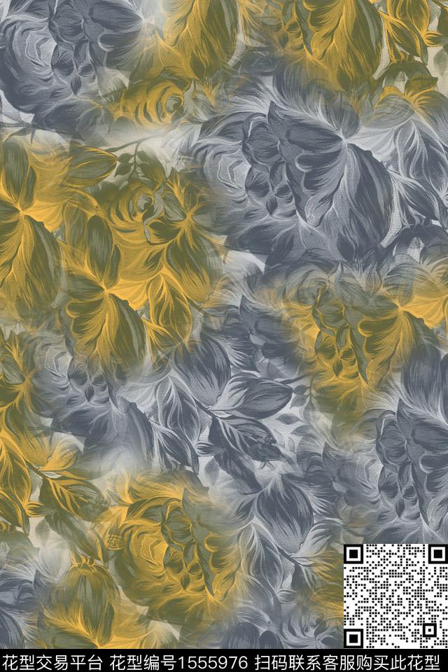 大花满版散花花卉数码印花华亿平台下载（图片编号: 1555976） - 瓦栏（Walan）
