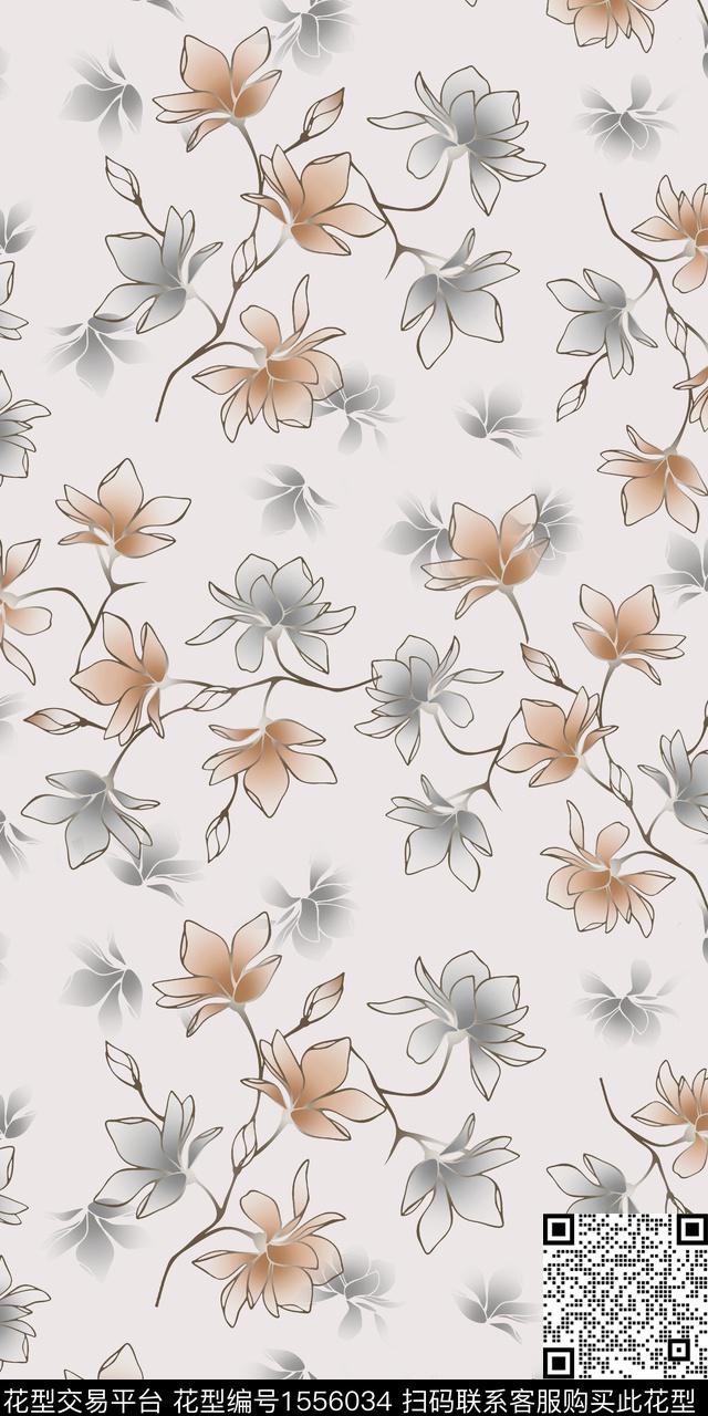 手绘花卉绿植树叶矢量数码印花华亿平台下载（图片编号: 1556034） - 瓦栏（Walan）