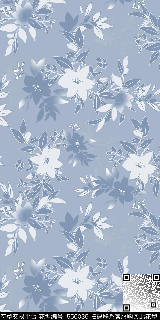 手绘花卉绿植树叶矢量数码印花华亿平台下载（图片编号: 1556035） - 瓦栏（Walan）