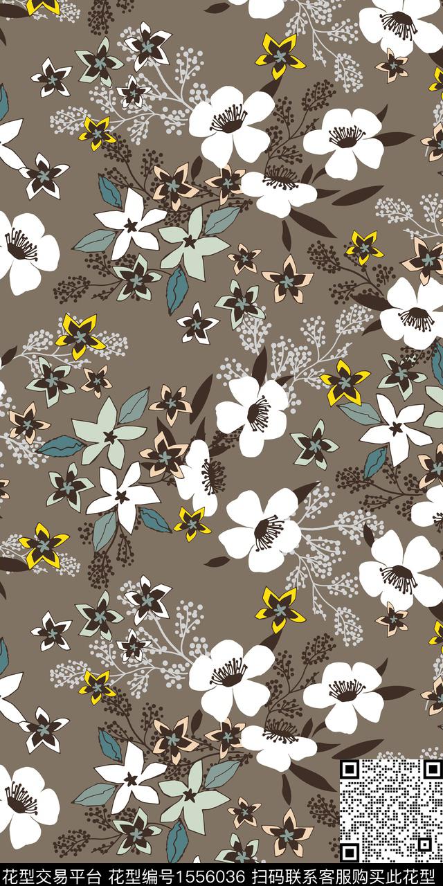 手绘花卉绿植树叶矢量数码印花华亿平台下载（图片编号: 1556036） - 瓦栏（Walan）