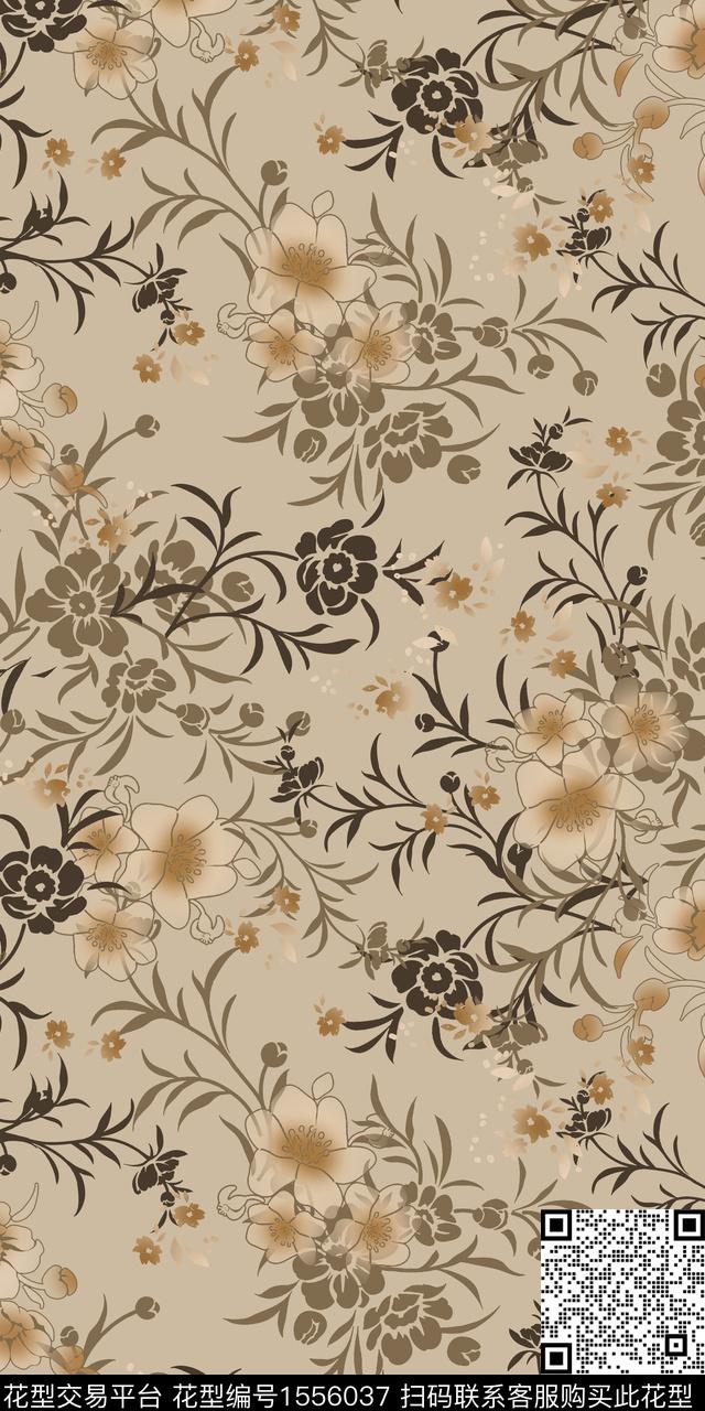 手绘花卉绿植树叶矢量数码印花华亿平台下载（图片编号: 1556037） - 瓦栏（Walan）