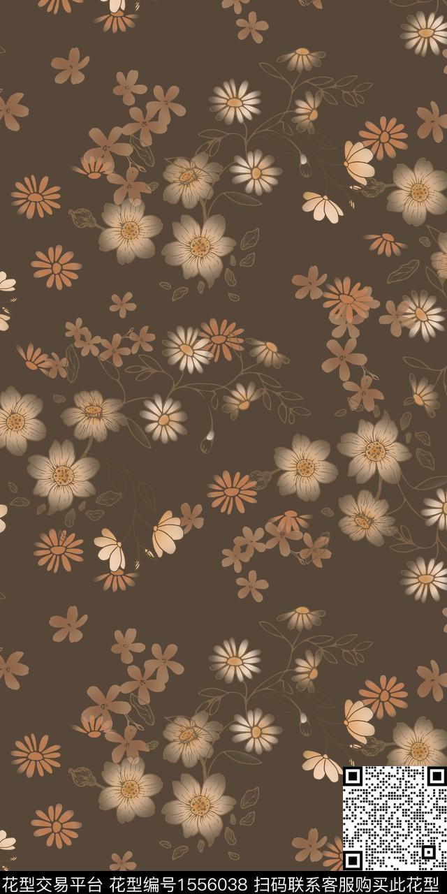 手绘花卉花卉矢量数码印花华亿平台下载（图片编号: 1556038） - 瓦栏（Walan）