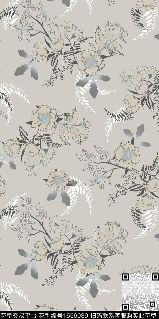 手绘花卉绿植树叶矢量数码印花华亿平台下载（图片编号: 1556039） - 瓦栏（Walan）