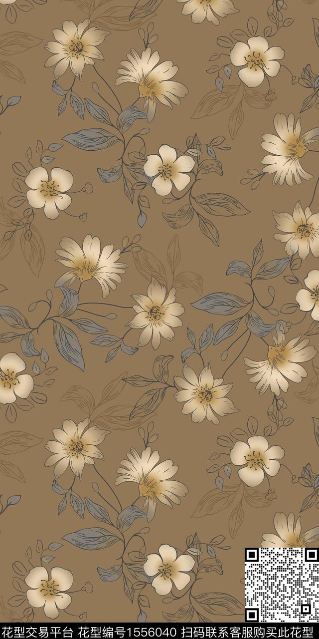 手绘花卉绿植树叶矢量数码印花华亿平台下载（图片编号: 1556040） - 瓦栏（Walan）