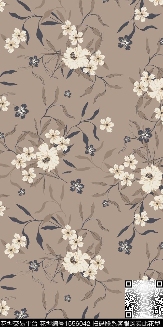 手绘花卉绿植树叶矢量数码印花华亿平台下载（图片编号: 1556042） - 瓦栏（Walan）