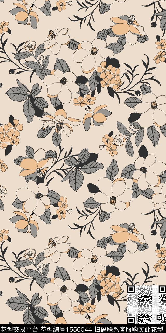 手绘花卉绿植树叶矢量数码印花华亿平台下载（图片编号: 1556044） - 瓦栏（Walan）