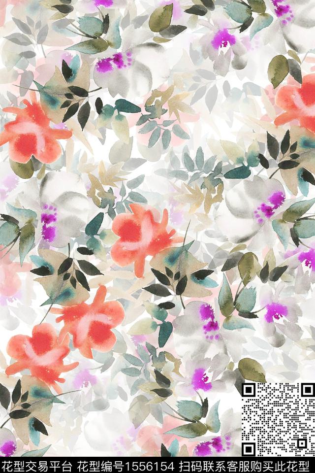 水彩影花满版散花数码印花华亿平台下载（图片编号: 1556154） - 瓦栏（Walan）