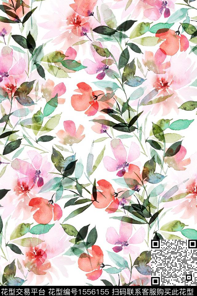 水彩影花满版散花数码印花华亿平台下载（图片编号: 1556155） - 瓦栏（Walan）