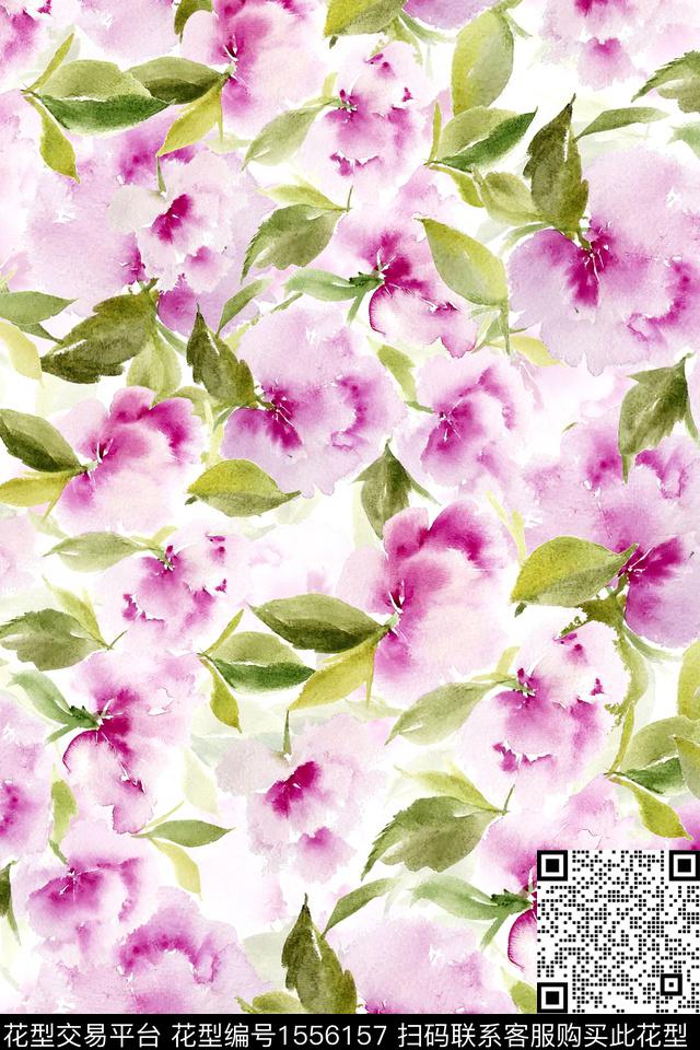 小清新满版散花水彩数码印花华亿平台下载（图片编号: 1556157） - 瓦栏（Walan）
