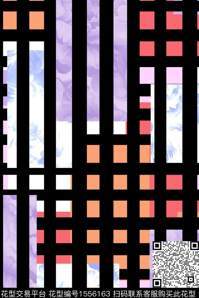 花卉格子条纹数码印花华亿平台下载（图片编号: 1556163） - 瓦栏（Walan）