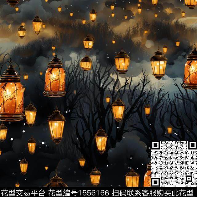 灯笼树木风景数码印花华亿平台下载（图片编号: 1556166） - 瓦栏（Walan）
