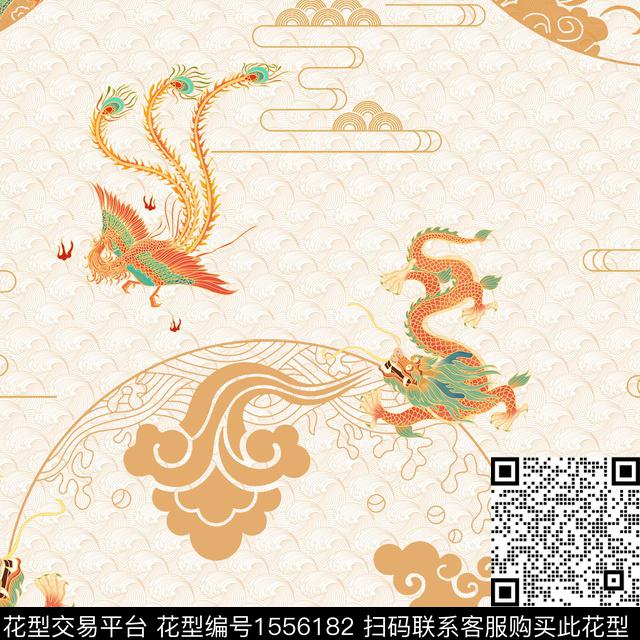 祥云龙旗袍数码印花华亿平台下载（图片编号: 1556182） - 瓦栏（Walan）