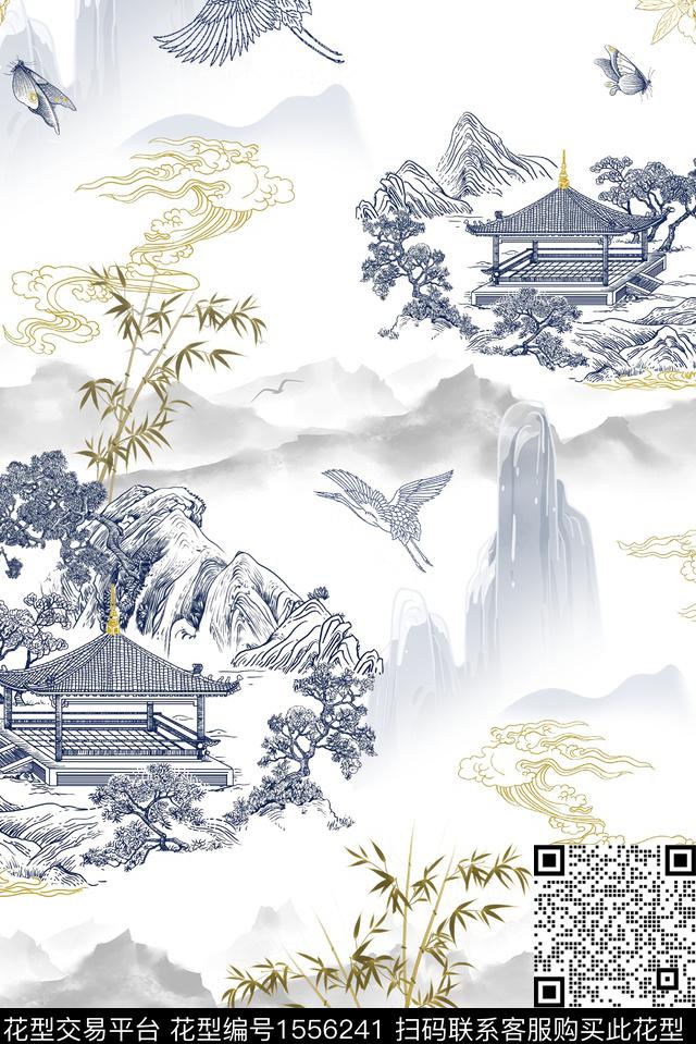 祥云建筑民族风数码印花华亿平台下载（图片编号: 1556241） - 瓦栏（Walan）