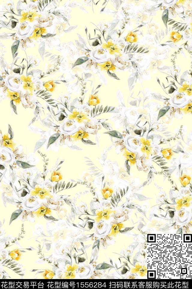 花卉水彩满版散花数码印花华亿平台下载（图片编号: 1556284） - 瓦栏（Walan）