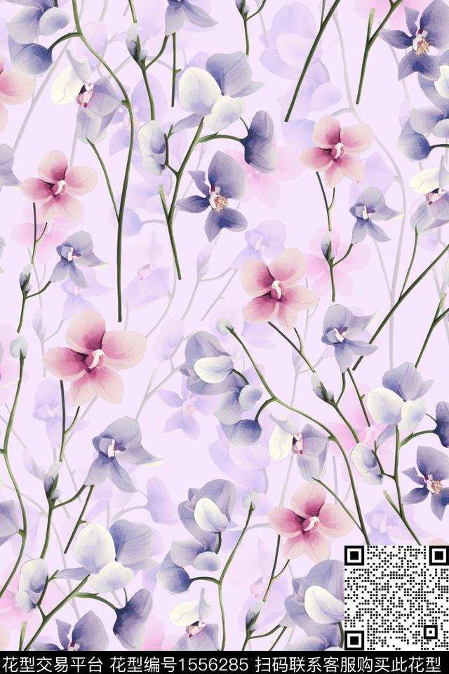 花卉枝条花影花数码印花华亿平台下载（图片编号: 1556285） - 瓦栏（Walan）