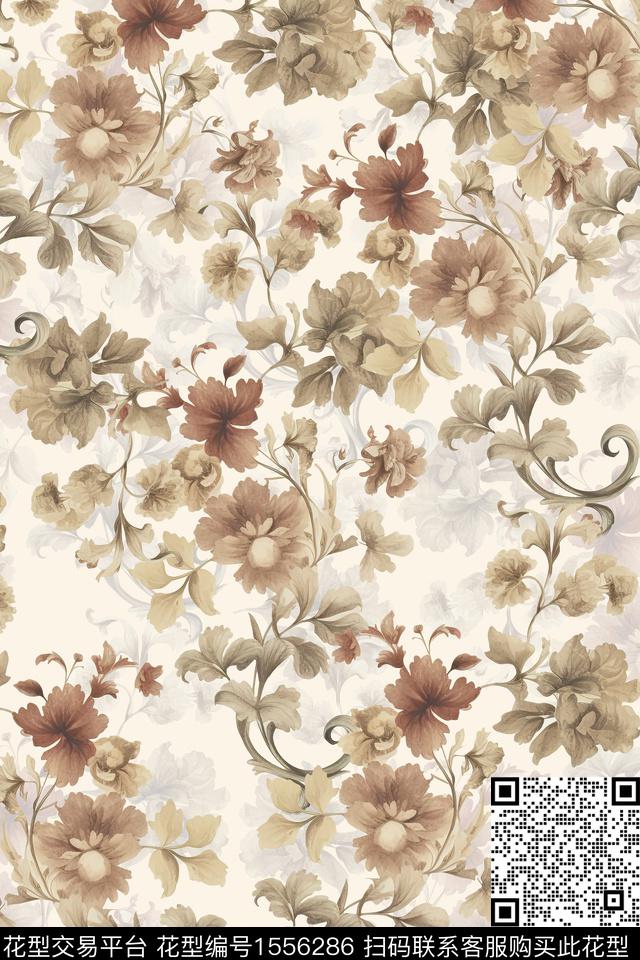 花卉水彩满版散花数码印花华亿平台下载（图片编号: 1556286） - 瓦栏（Walan）