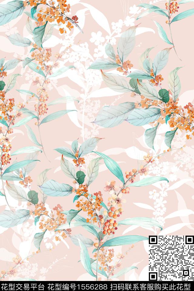 花卉水彩剪影数码印花华亿平台下载（图片编号: 1556288） - 瓦栏（Walan）