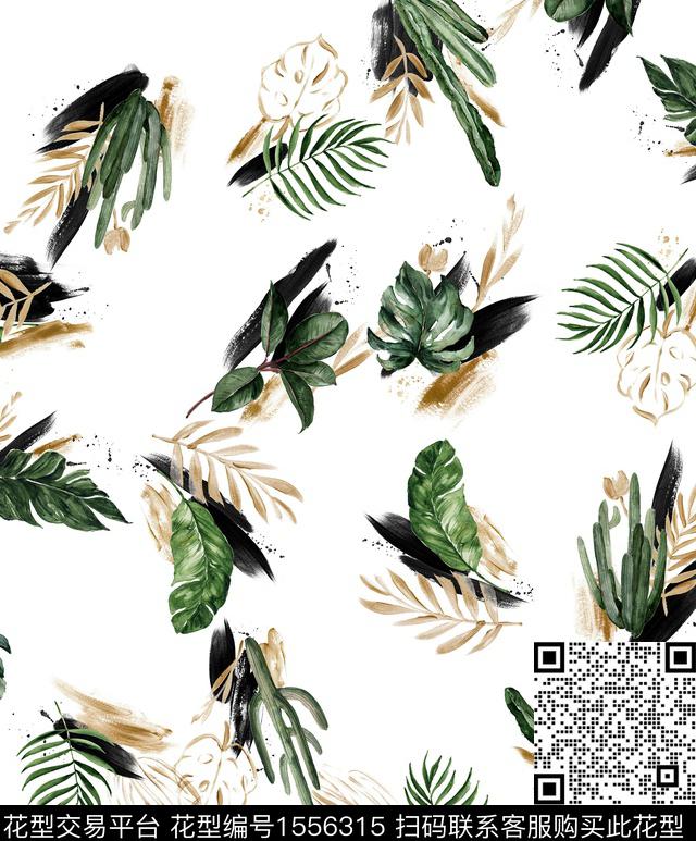 绿植树叶热带华亿平台笔触数码印花华亿平台下载（图片编号: 1556315） - 瓦栏（Walan）